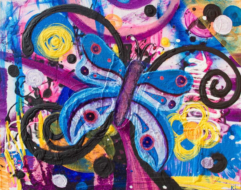 Blue Butterfly Painting by Artist Kristy Lewellen