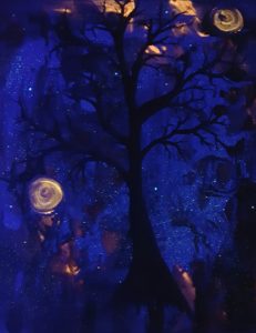 October Tree - glow in the dark painting by Kristy Lewellen