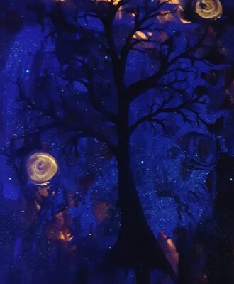 October Tree - glow in the dark painting by Kristy Lewellen