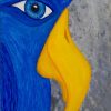 Bird portrait painting of a blue bird close-up with a golden yellow beak