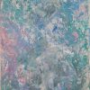 Blue and pink abstract painting with soft teal and blush palette-knife texture
