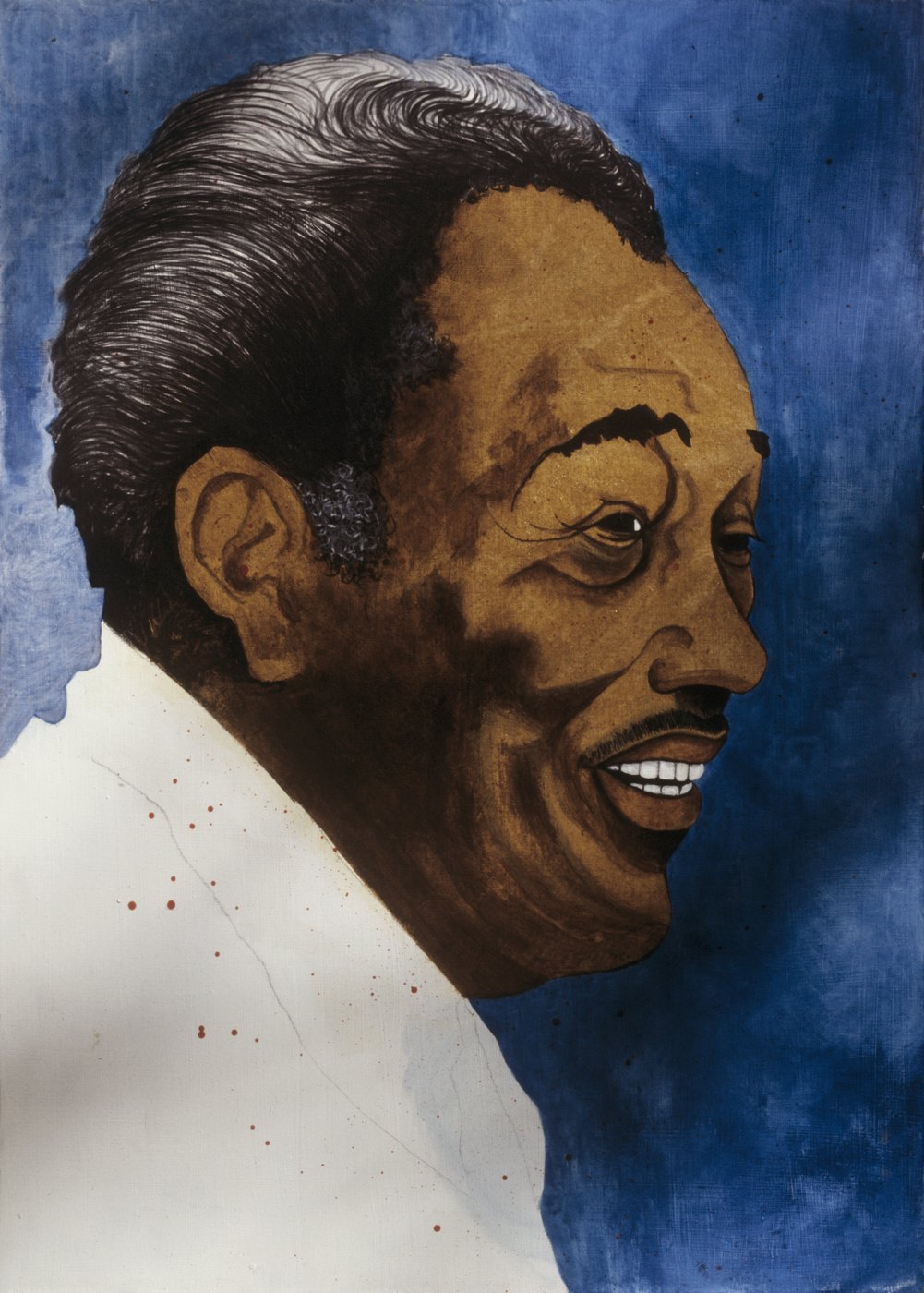 Portrait painting of Duke Ellington in profile against deep blue by Dave Coleman