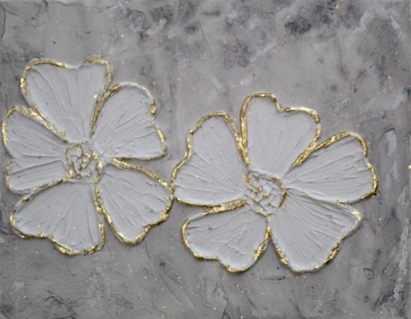 Golden Bloom — textured white and gold floral painting