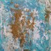Turquoise and gold abstract painting with metallic gold drifts on blue
