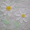 Textured flower painting of two white daisies with yellow centers, pastel