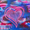 Loving Heart original 9x12 acrylic painting with a large pink heart outline on cobalt blue and magenta by Kristy Lewellen