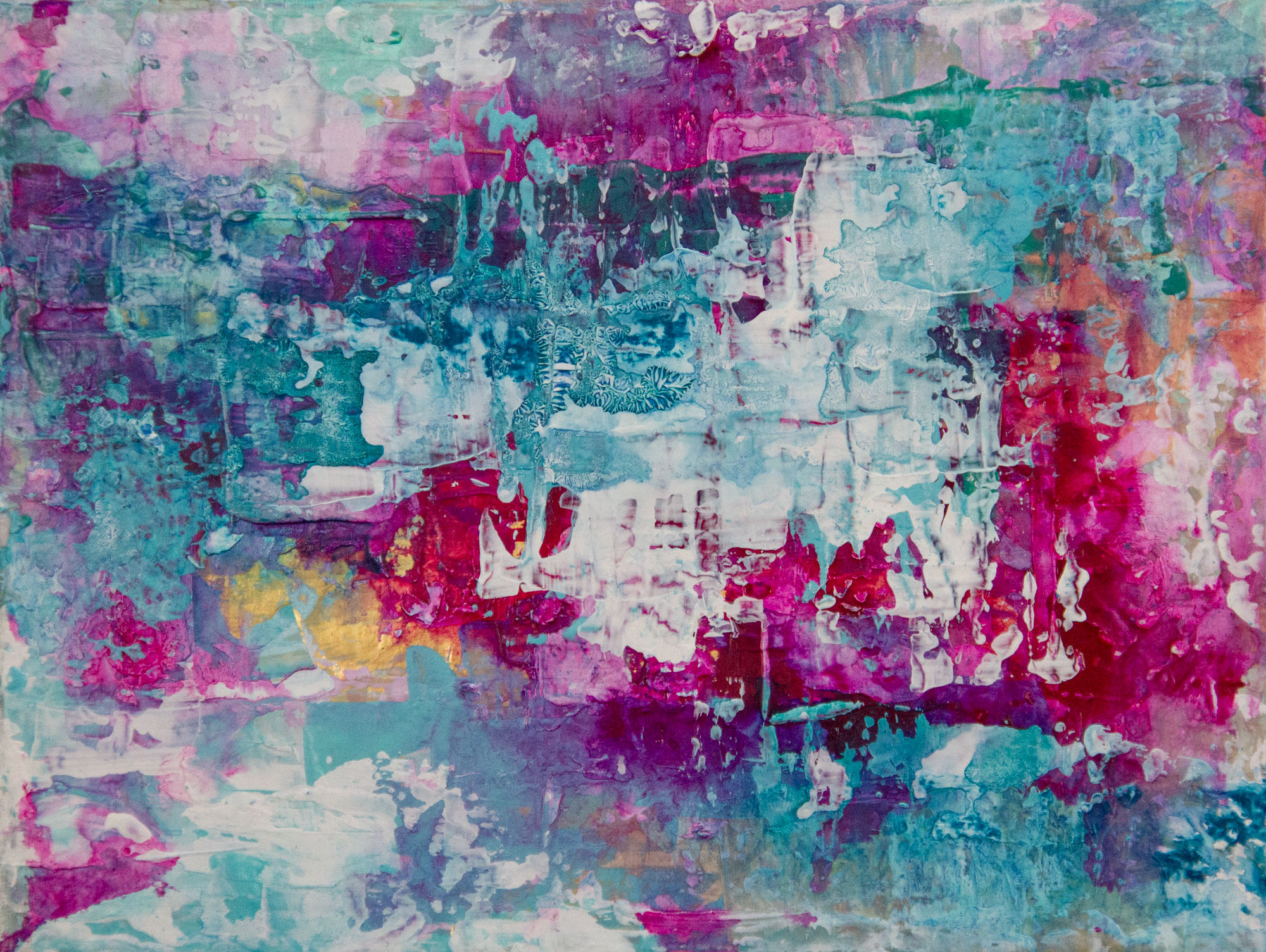 Mermaid Dream original 9x12 textured acrylic abstract painting in teal, magenta and white by Kristy Lewellen