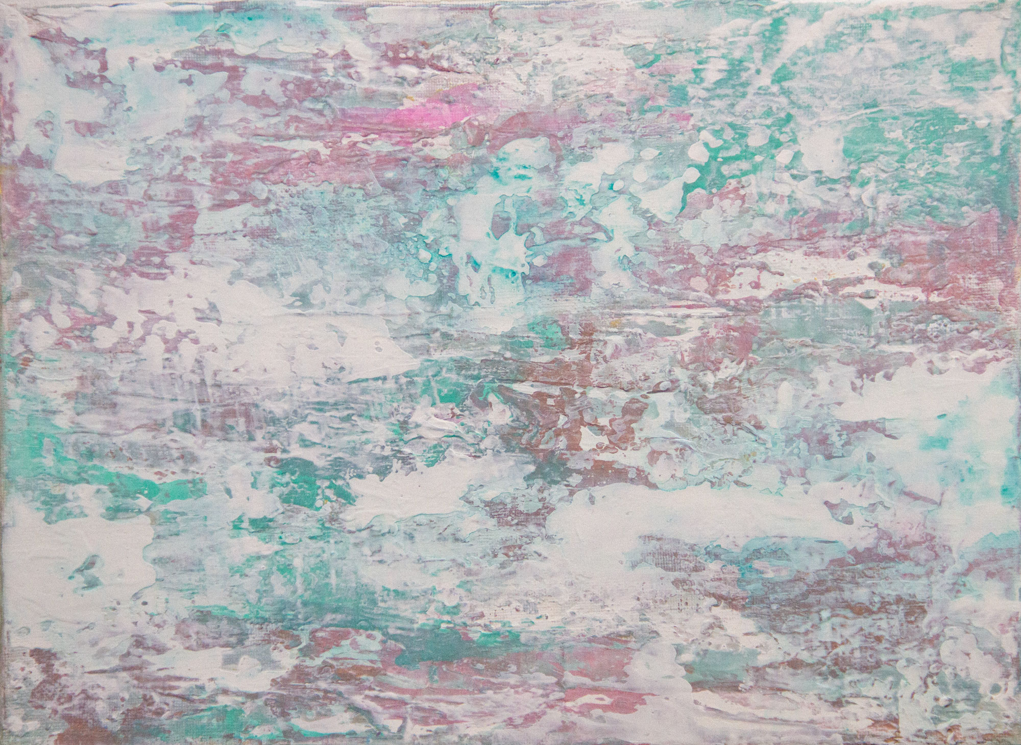 Summer Haze original 9x12 textured acrylic abstract painting in soft pink, mint green and cream by Kristy Lewellen