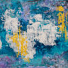 Touch of Yellow original 9x12 textured acrylic abstract painting in teal and white with columns of golden yellow dots by Kristy Lewellen