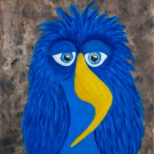 Blue Benny — whimsical blue bird painting