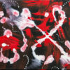 Dot Dot X original 9x12 acrylic abstract painting with white blooms and a white X over deep red and black by Kristy Lewellen