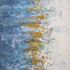 Down the Middle — blue and gold abstract painting