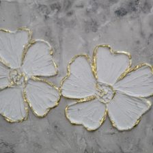 Golden Bloom — textured white and gold floral painting