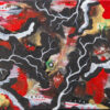 Jolt original 8x10 acrylic abstract painting with white lightning lines over black, red and gold by Kristy Lewellen