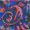 Red Vibes original 9x12 acrylic abstract painting with coral loops and drips over cobalt blue and black by Kristy Lewellen