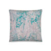 Teal Escape throw pillow — blush white over deep turquoise, printed from a textured abstract acrylic painting by Pacific Northwest artist Kristy Lewellen