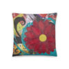 Burgundy Bloom throw pillow — deep red flower with a gold center, printed from an acrylic painting by Pacific Northwest artist Kristy Lewellen