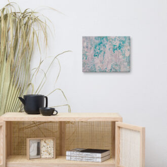 Teal Escape canvas print — blush white scraped over deep turquoise, gallery-wrapped canvas reproduction of an acrylic painting by Pacific Northwest artist Kristy Lewellen