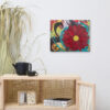 Burgundy Bloom canvas print — burgundy-red flower with a gold center, gallery-wrapped canvas reproduction of an acrylic painting by Pacific Northwest artist Kristy Lewellen