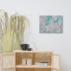 Teal Escape canvas print — blush white scraped over deep turquoise, gallery-wrapped canvas reproduction of an acrylic painting by Pacific Northwest artist Kristy Lewellen