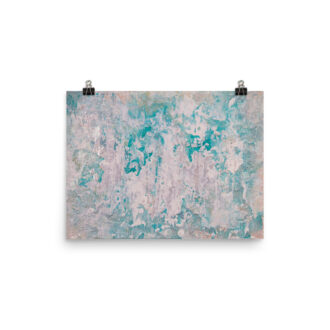 Teal Escape art print — blush white scraped over deep turquoise, textured abstract acrylic painting print by Pacific Northwest artist Kristy Lewellen