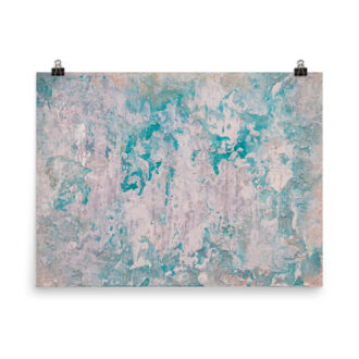 Teal Escape art print — blush white scraped over deep turquoise, textured abstract acrylic painting print by Pacific Northwest artist Kristy Lewellen